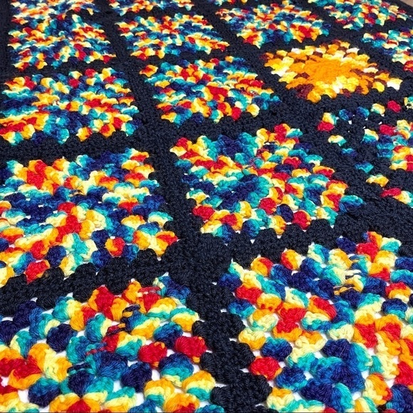 Other - Rainbow and Black Granny Square Crochet Throw Blanket Afghan